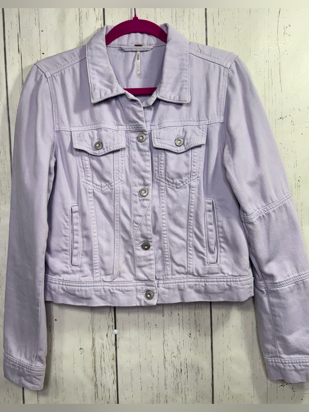 Free People Rumors Denim Jacket Size S Lilac Pastel Trucker Preppy Coastal